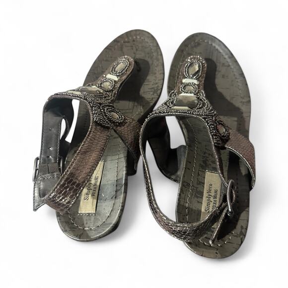 Simply Vera Vera Wang Thong Wedge Beaded Sandal Sz 9 M Vinny Pewter - Picture 7 of 8